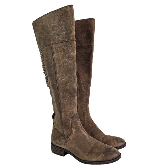 Vince Camuto Patamina Brown Distressed Leather Tall Equestrian Riding Boot 6.5 - Picture 1 of 13